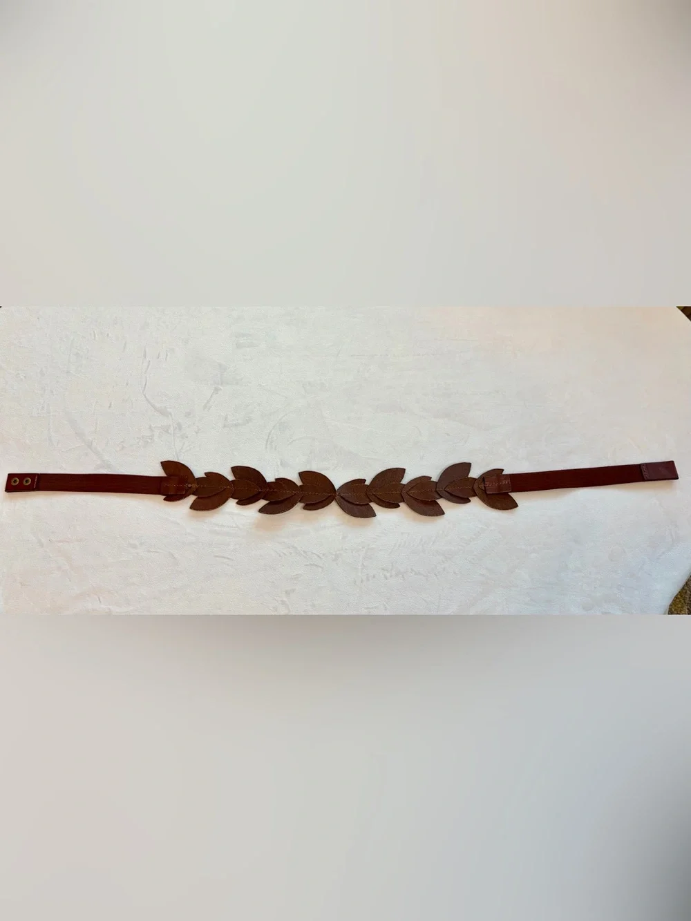 Leather Leaf Motif Waist Belt or Laurel Headband, adjustable, brown, EUC, 29-34
